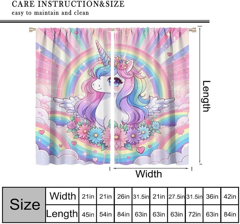 Wallira Cute Unicorn Curtains Kids,Ombre Pink Rainbow Stars Princess Cartoon Decor Rod Pocket Window Treatment for Girls Baby Room Living Room Bedroom Living Room Nursery Drapes 41" W X 45" L - Image 3